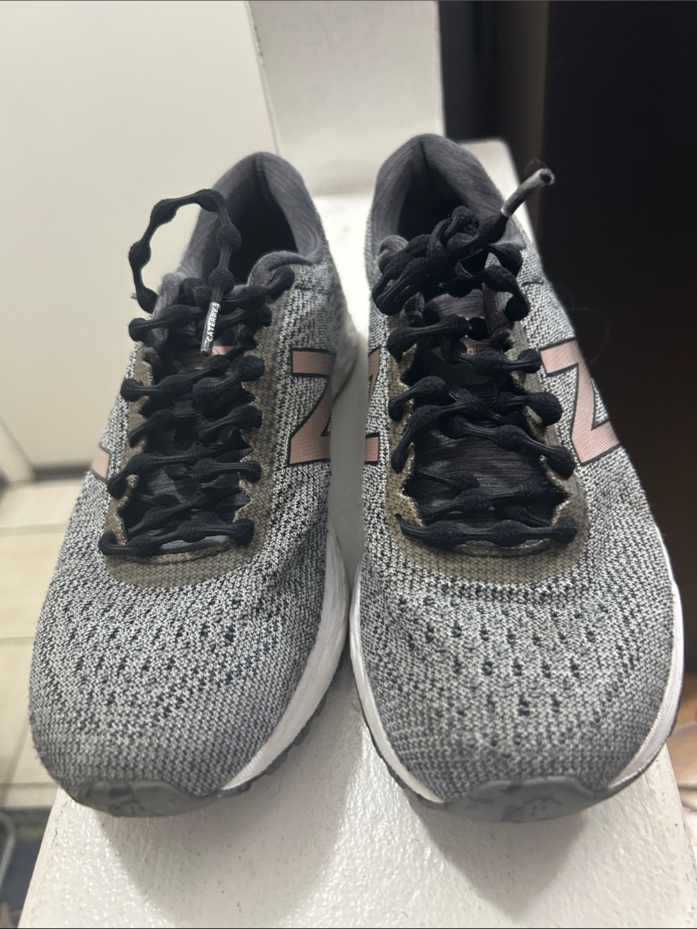New Balance Gray Knit Sneakers with Pink 'N' Accent